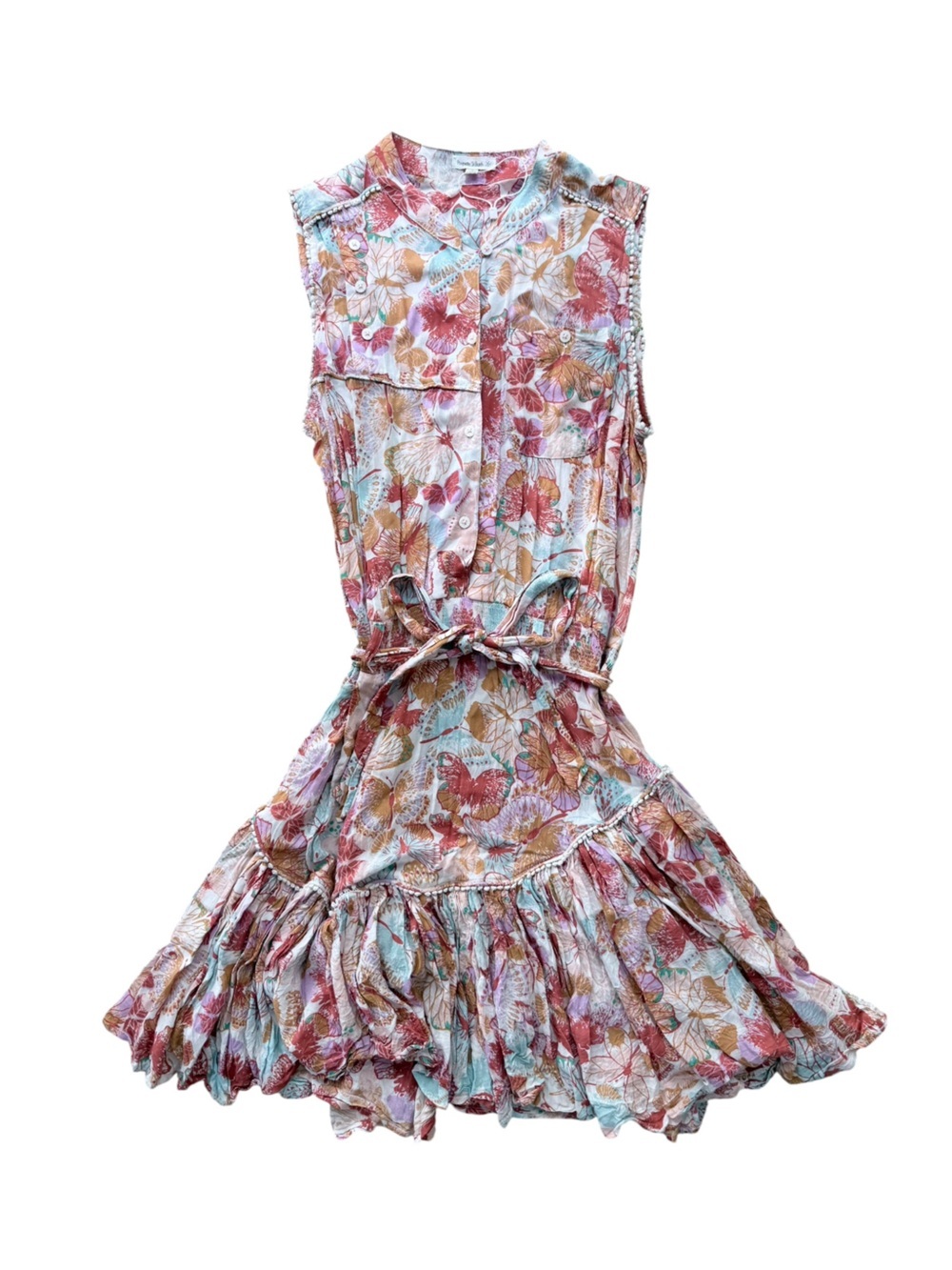 Poupette St Barth Floral Butterfly Ruffle Mini Dress Belted Size S